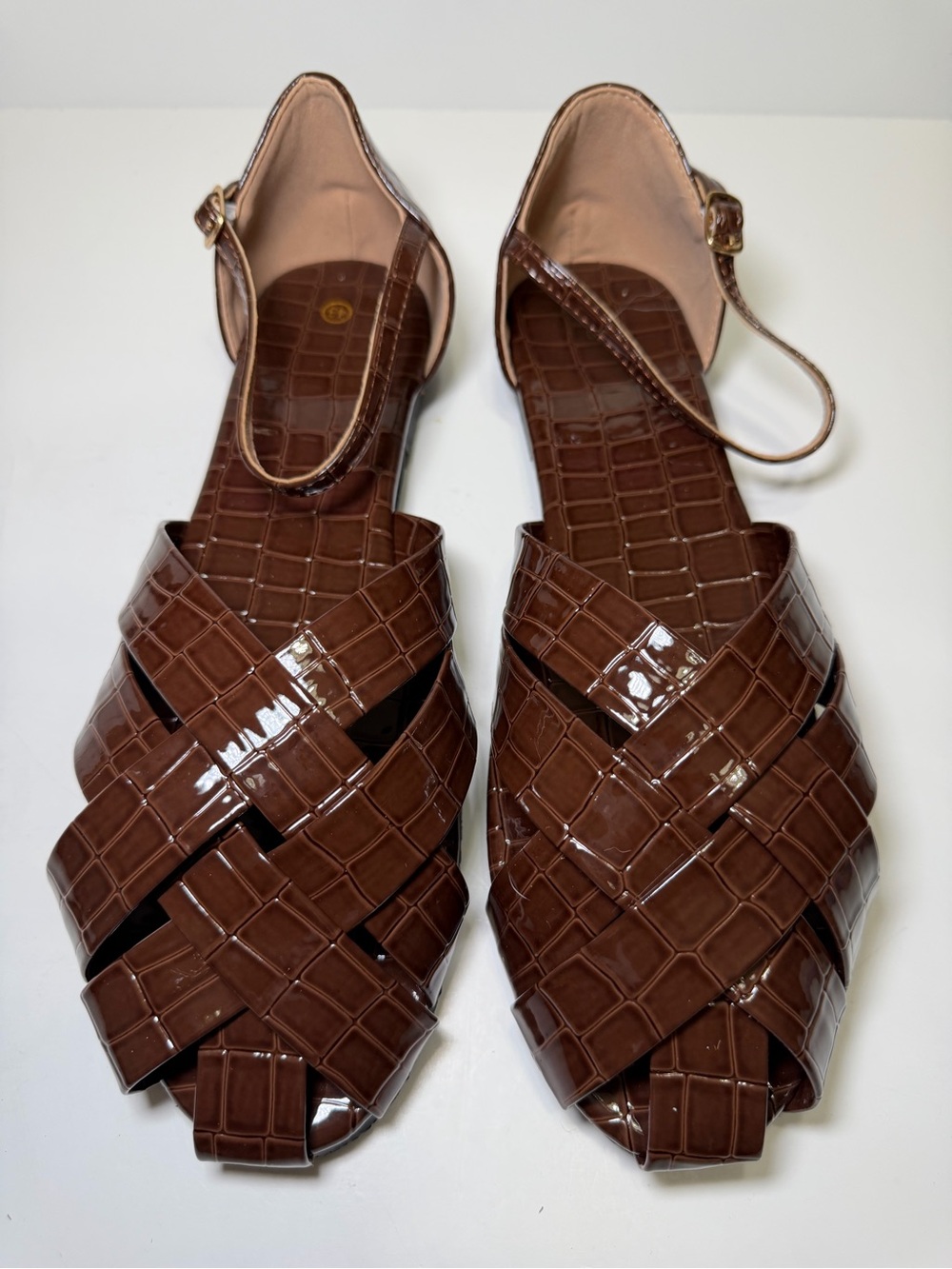 Brown Woven Patent Women's Sandals Size 43